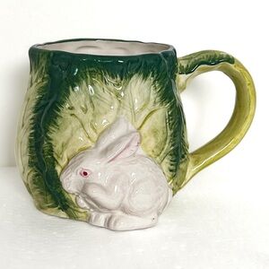 Vintage Bunny in cabbage lettuce ceramic mug Spring Easter Coffee